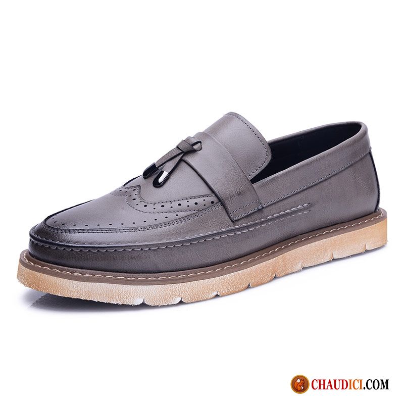 Mocassin Homme Noir Semelle Épaisse Angleterre Slip-on Fleur Derbies En Ligne