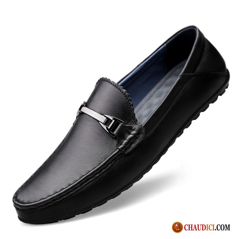 Mocassins Homme Soldes Cuir Véritable Noir Derbies Été Flâneurs En Ligne