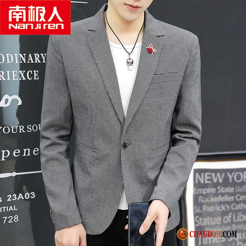 Modèle De Blazer Homme Slim Les Adolescents Tendance Gris Ensemble