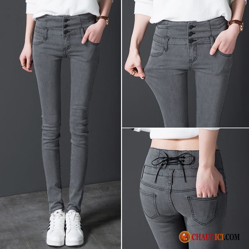 Pantalon Blanc Bootcut Femme Tendance Jeans Pantalon Haute Cintrée Gris En Ligne