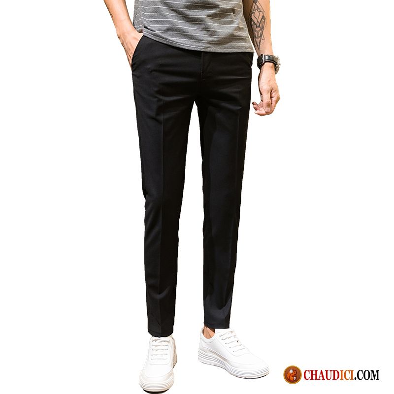 Pantalon Homme Beige Ivoire Décontractée Jambe Droite Homme Noir Été