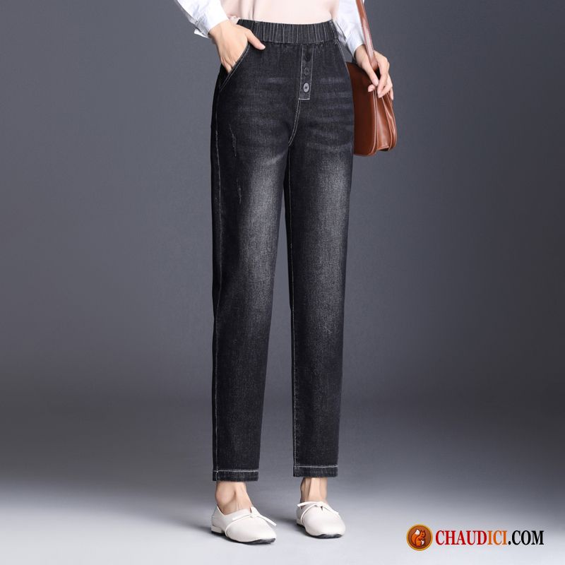 Pantalon Jean Pour Femme Beige Élastique Grande Taille Haute Cintrée Jeans Printemps Pas Cher