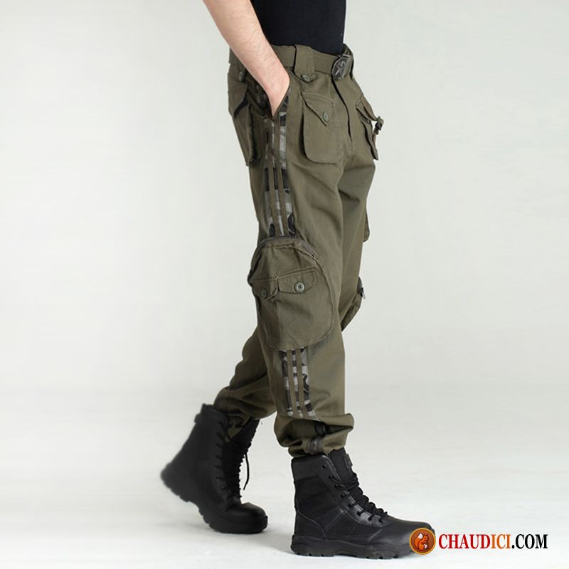 Pantalon Lin Homme Pas Cher Baggy Multi-poche Cargo De Plein Air Fantaisie