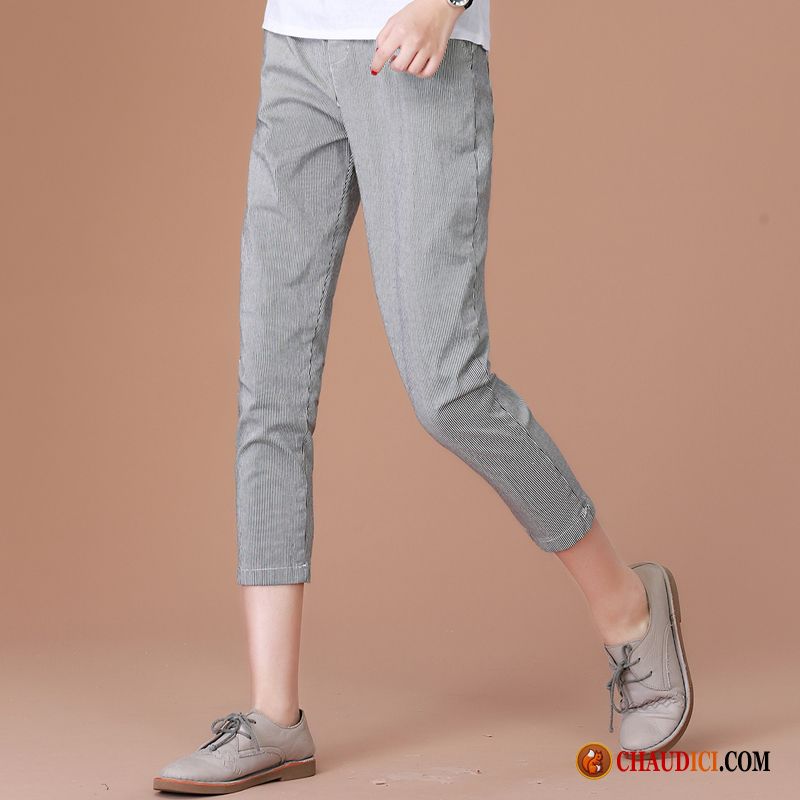 Pantalon Mode Femme Décontractée Élastique Septième Pantalon Femme Rayé