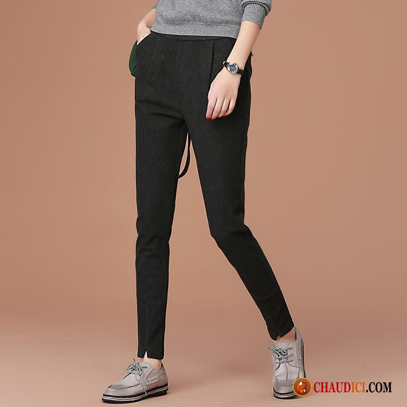 Pantalon Slim Simili Cuir Noir Femme Printemps Pure Pantalons Diviser La Fourchette Baggy Pas Cher