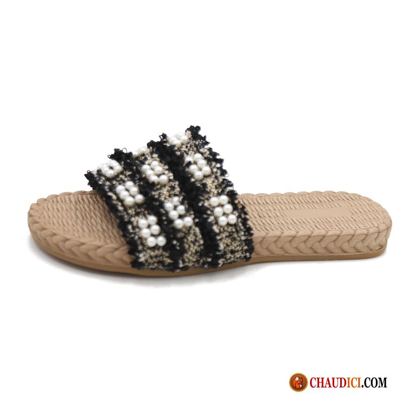 Pantoufle En Cuir Femme Noir Femme Été Tongs Chaussons Tous Les Assortis