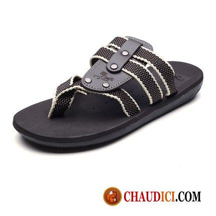 Pantoufle En Cuir Homme Ivoire Plage Décontractée Marron Sandales Tendance Pas Cher