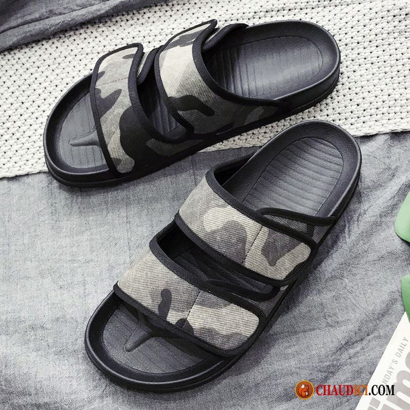 Pantoufle Hiver Homme Tongs Chaussons Camouflage De Plein Air Gris Outwear