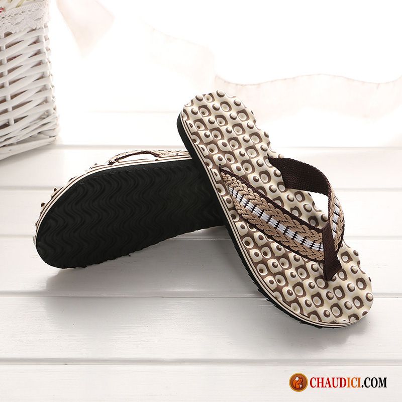 Pantoufle Homme Cuir Plage Tongs Chaussons Décontractée Marron Homme