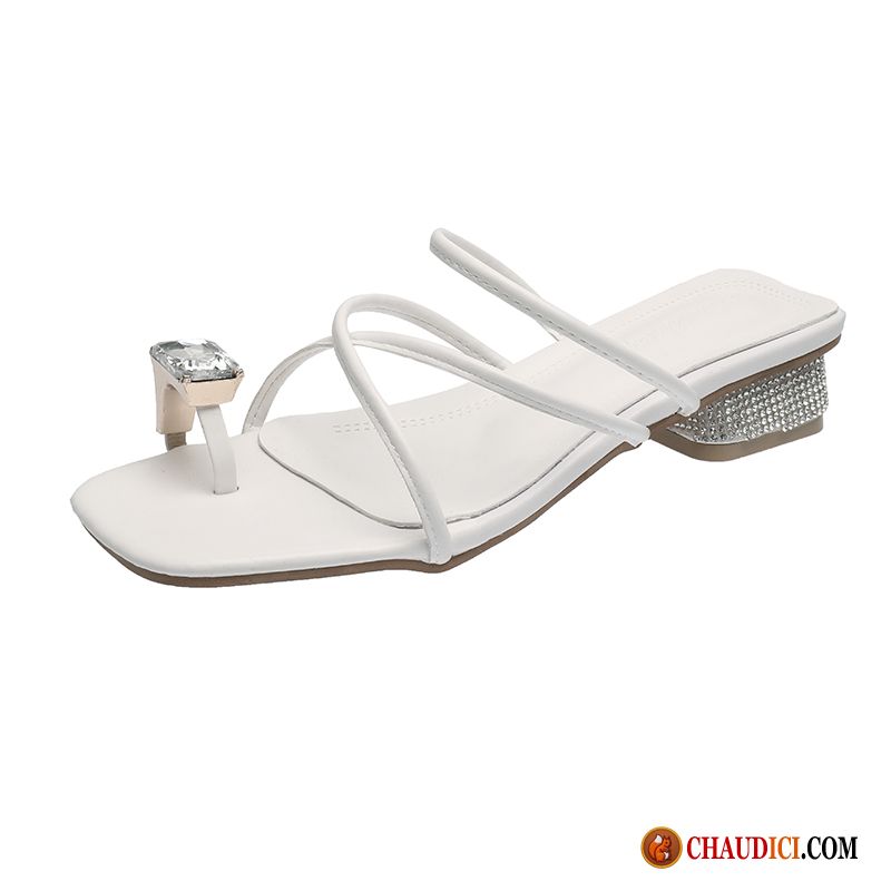 Pantoufles Femme Blanche Tongs Chaussons Plage Femme Blanc Épais