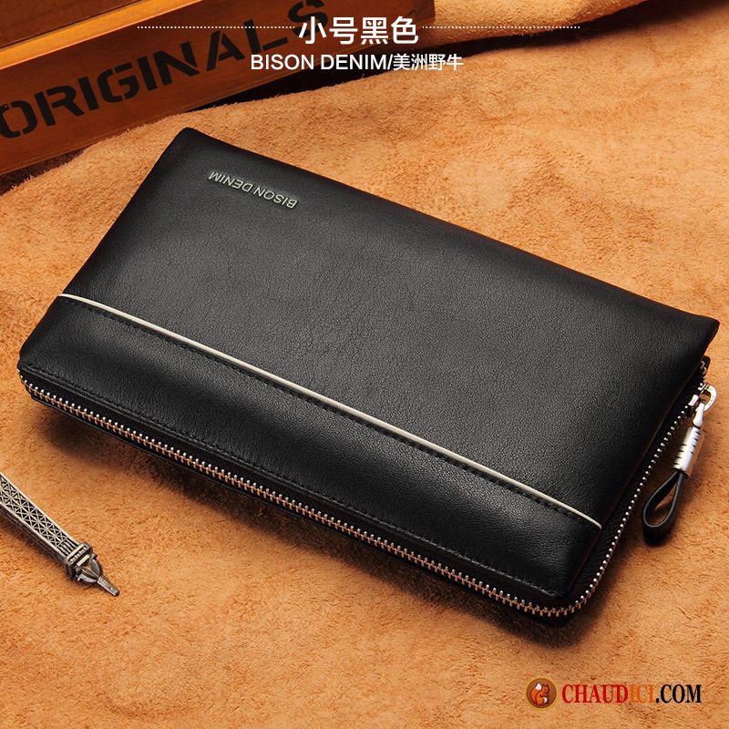 Porte Monnaie Porte Carte Homme Turquoise Grande Capacité Couche De Tête Noir Cuir Véritable Pochette