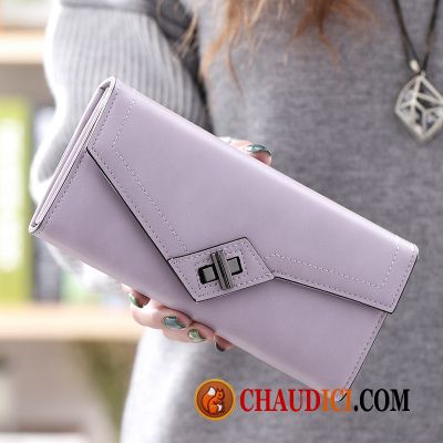 Portefeuille En Cuir Pour Femme Violet Étudiant Trois Fois Longue Section Pochette Le Nouveau