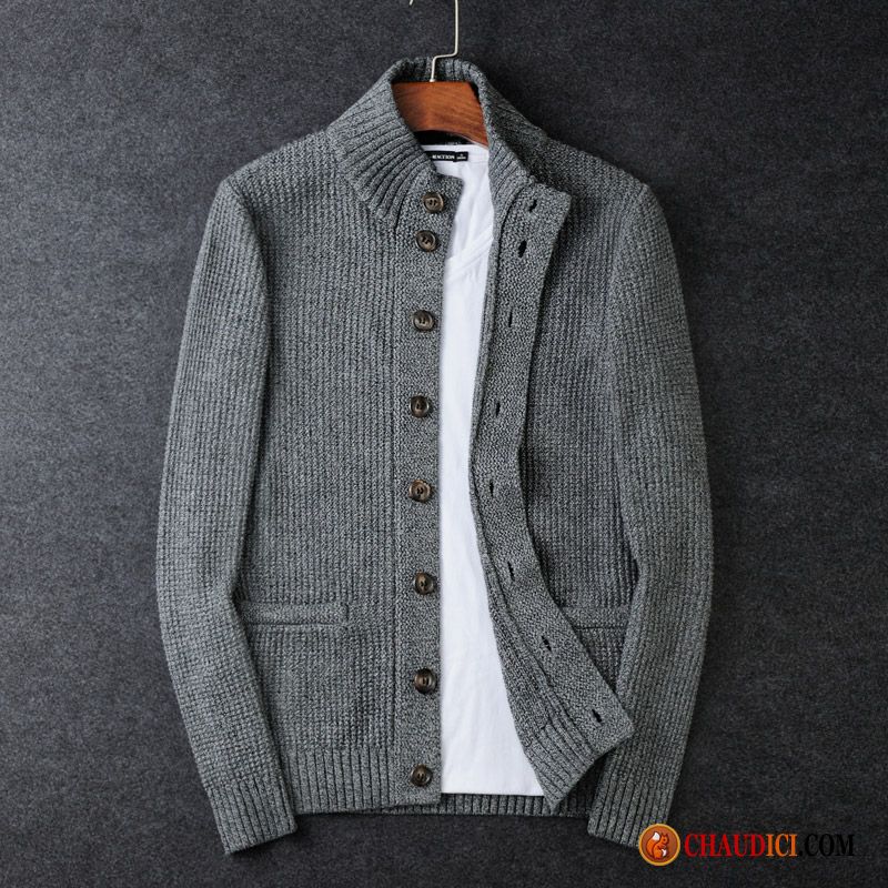 Pull Homme Chic Cardigan Manteau Col Mandarin Jeunesse Pull Pas Cher