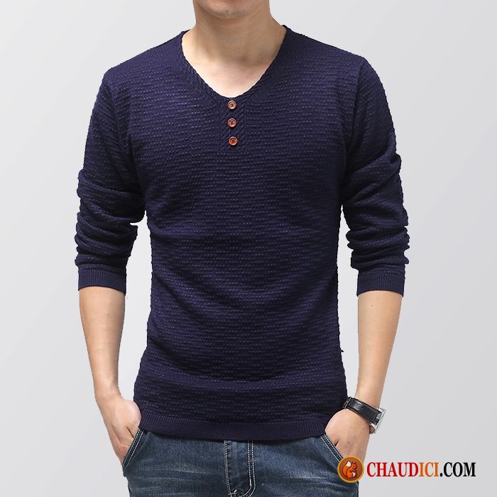 Pull À Capuche Homme Tendance Tricots En Maille Collier V Printemps Pull Soldes