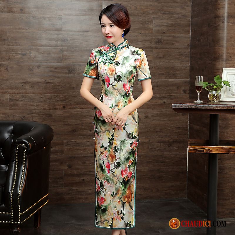 Robe Avec Manche Soie Robe Jours Cheongsam Hiver En Vente