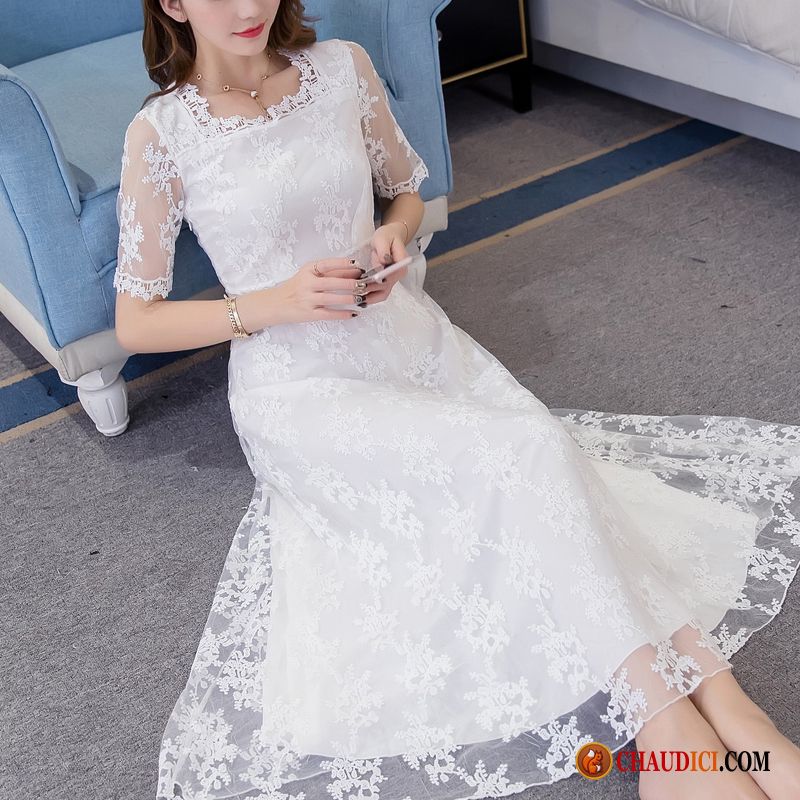 Robe Blanche Et Verte Femme Robe Broderie Blanc Mince En Ligne