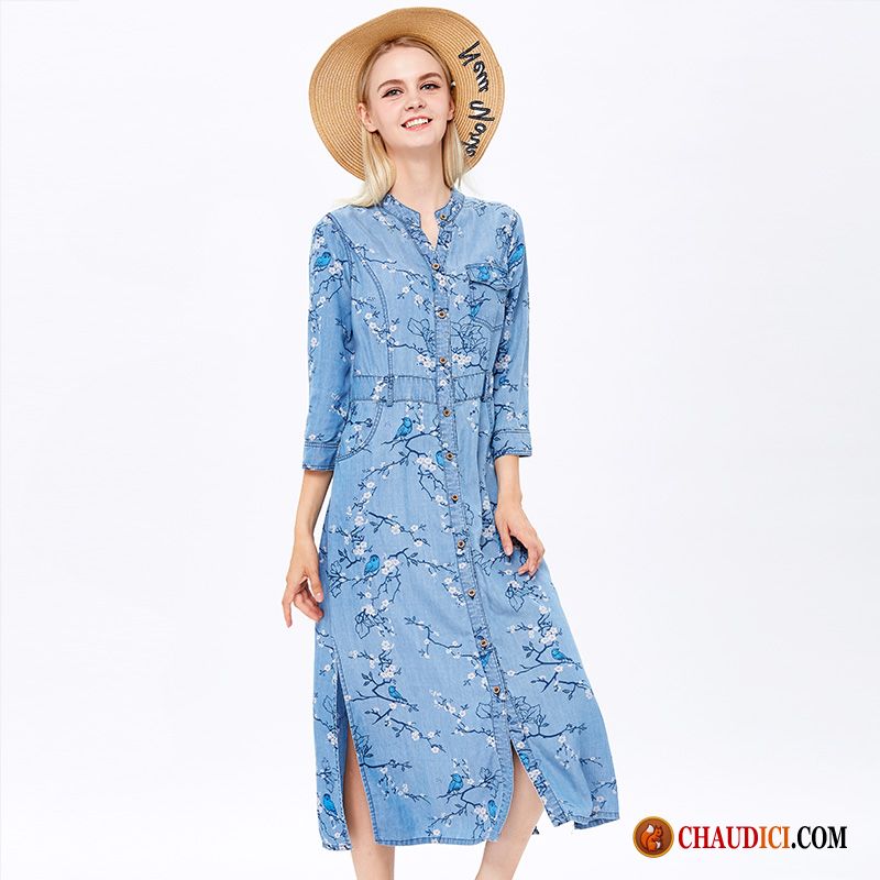 Robe Coton Femme Seashell Longue Denim L'automne Graisse Robe