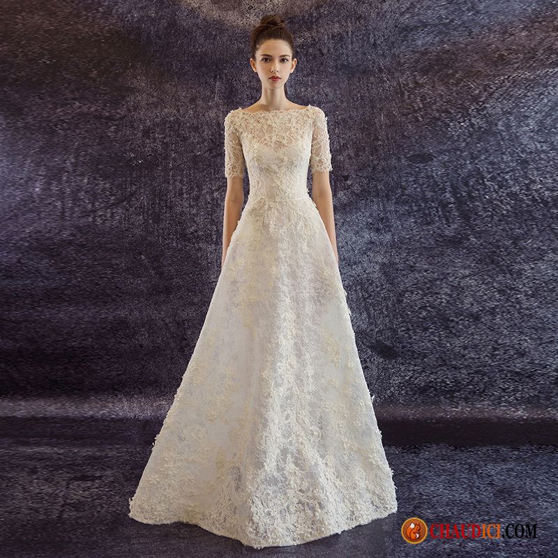 Robe Cérémonie Pas Cher Rose Jeune Mariée Doux Mince Dentelle Luxueux