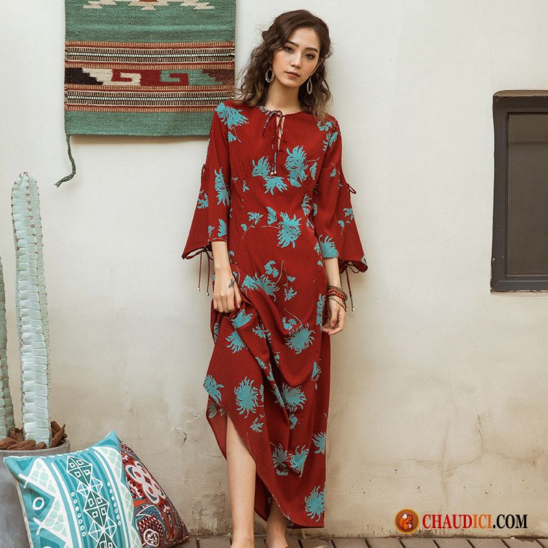 Robe Droite Hiver Évasé Floral Manche Mince Robe