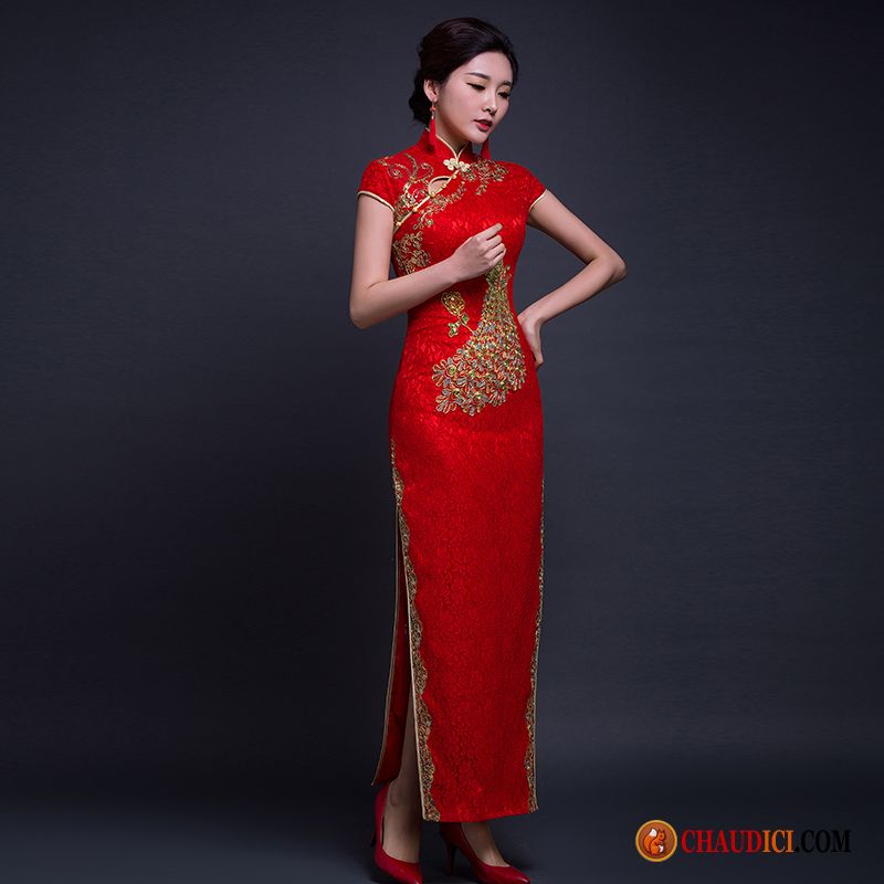 Robe Femme Noire Pierre Robe De Mariée Longue Cheongsam Jeune Mariée Slim Soldes