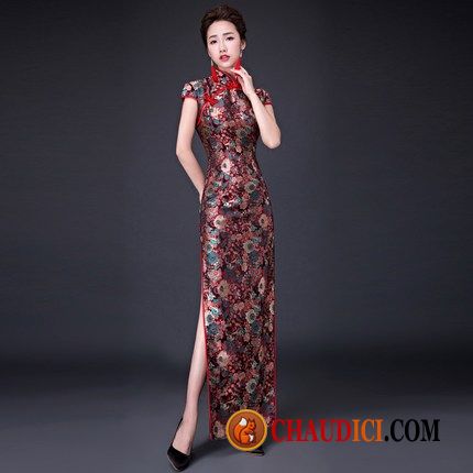 Robe Femme Pas Cher Cheongsam Rétro Réunion Annuelle Mode Diviser La Fourchette