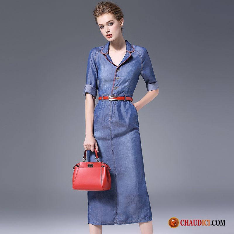 Robe Habillée Pas Cher Seashell Femme Robe Rouge Denim Printemps