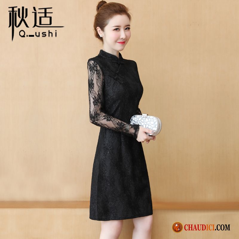 Robe Longue Pour Tous Les Jours Printemps Style Chinois L'automne Femme Noir Pas Cher