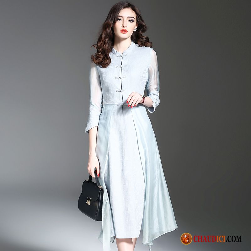 Robes Manches Longues Pour Femme Soie Mince Rétro Style Chinois Robe