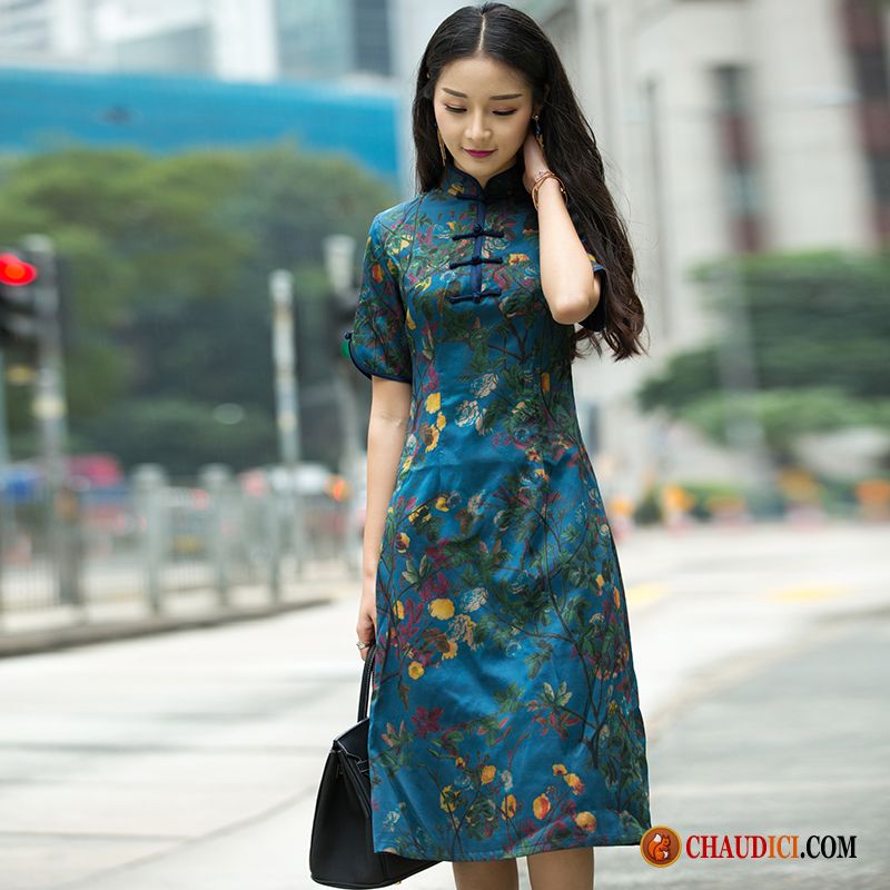 Robes Sans Manches Pour Femmes Rosybrown Cheongsam Femme Fil Classique Style National