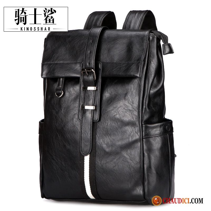 Sac A Dos Sport Homme Chameau Simple Noir Cuir Loisir Pure Couleur