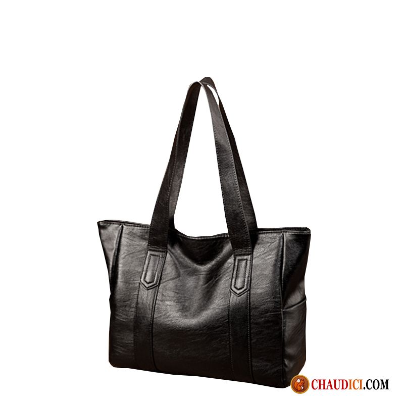 Sac A Main Cuir Femme Tote Tendance Loisir Noir Mode