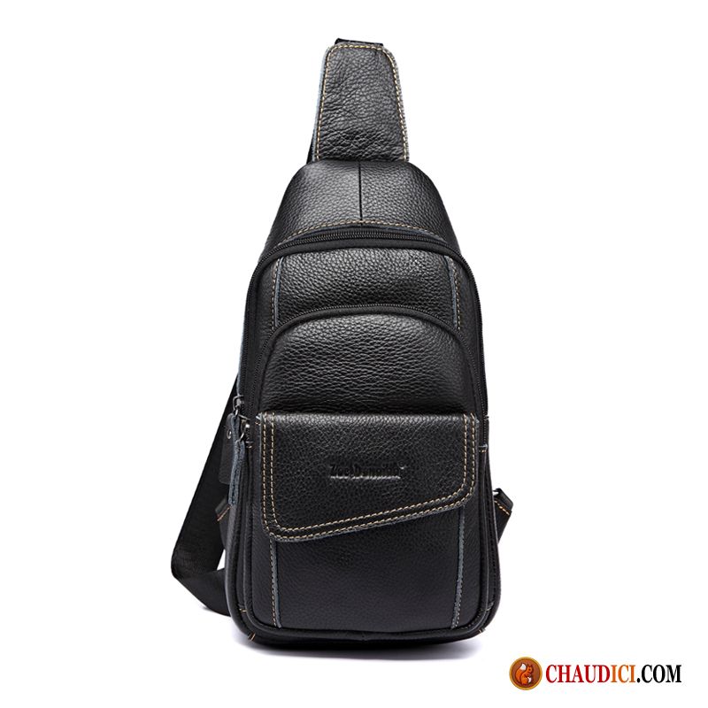 Sac À Bandoulière Cuir Pas Cher Tendance Noir Mode Loisir Sac Poitrine