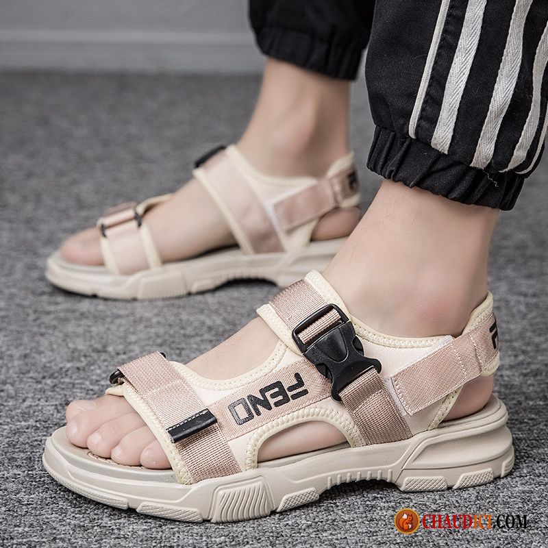 Sandales Homme Pas Cher Cuir Saumon Été Jeunesse Sandales Tendance Tous Les Assortis