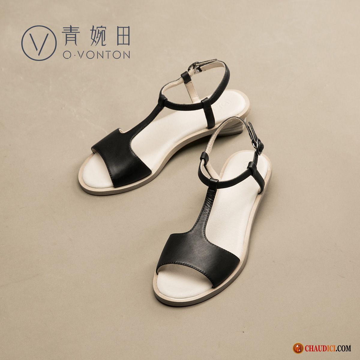 Sandales Noir Femme Pas Cher Rétro Ouverture Du Pied Cuir Véritable Sandales Talon Moyen France