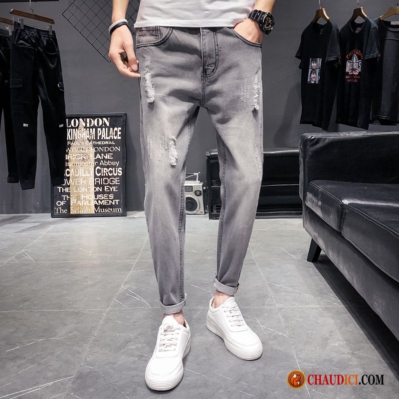 Short Jeans Homme Pas Cher Rétro Slim Gris Pantalons Homme