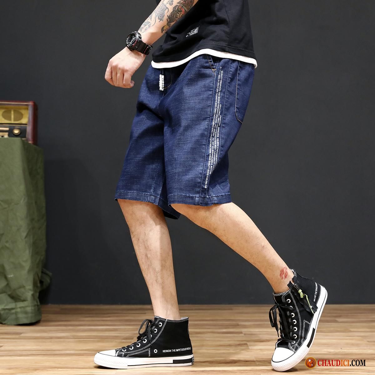 Shorts Cuir Homme Légère Gras Graisse Shorti Denim Pas Cher