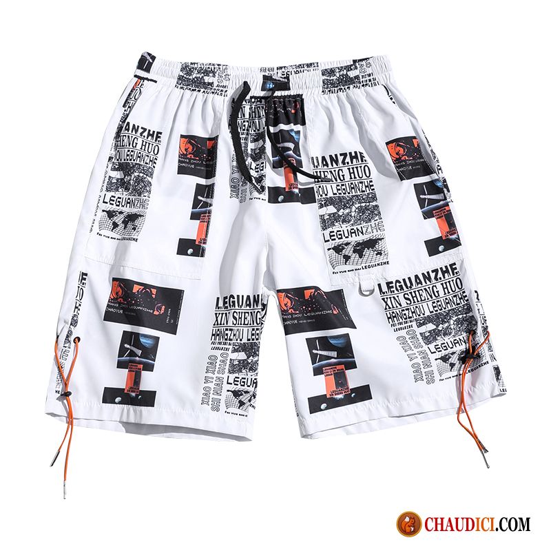 Shorts Homme Couleur Blanc Shorti Cinquième Pantalon Marque De Tendance Homme Baggy