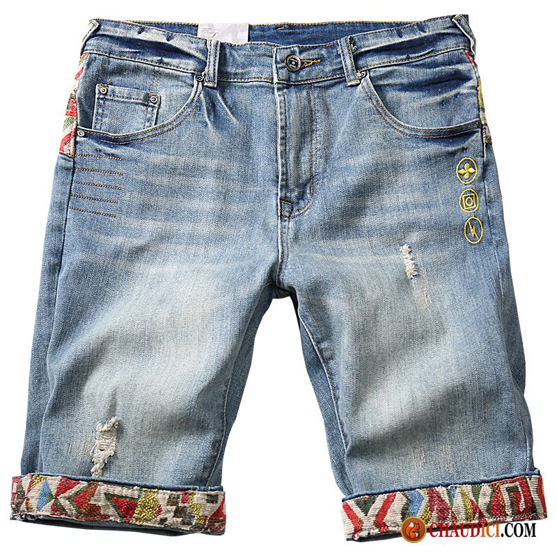 Shorts Homme Couleur Style Chinois Été Des Trous Dans Les Jeans Bleu Shorti France