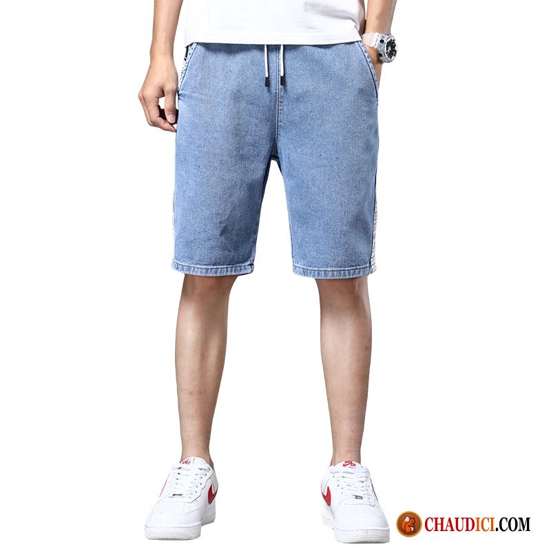 Shorts Mode Bleu Homme Violet Jambe Droite Été Bleu Tendance Jeans Pas Cher