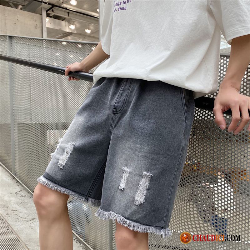 Shorts Mode Homme Bleu Troués Gris Homme Été Tendance France