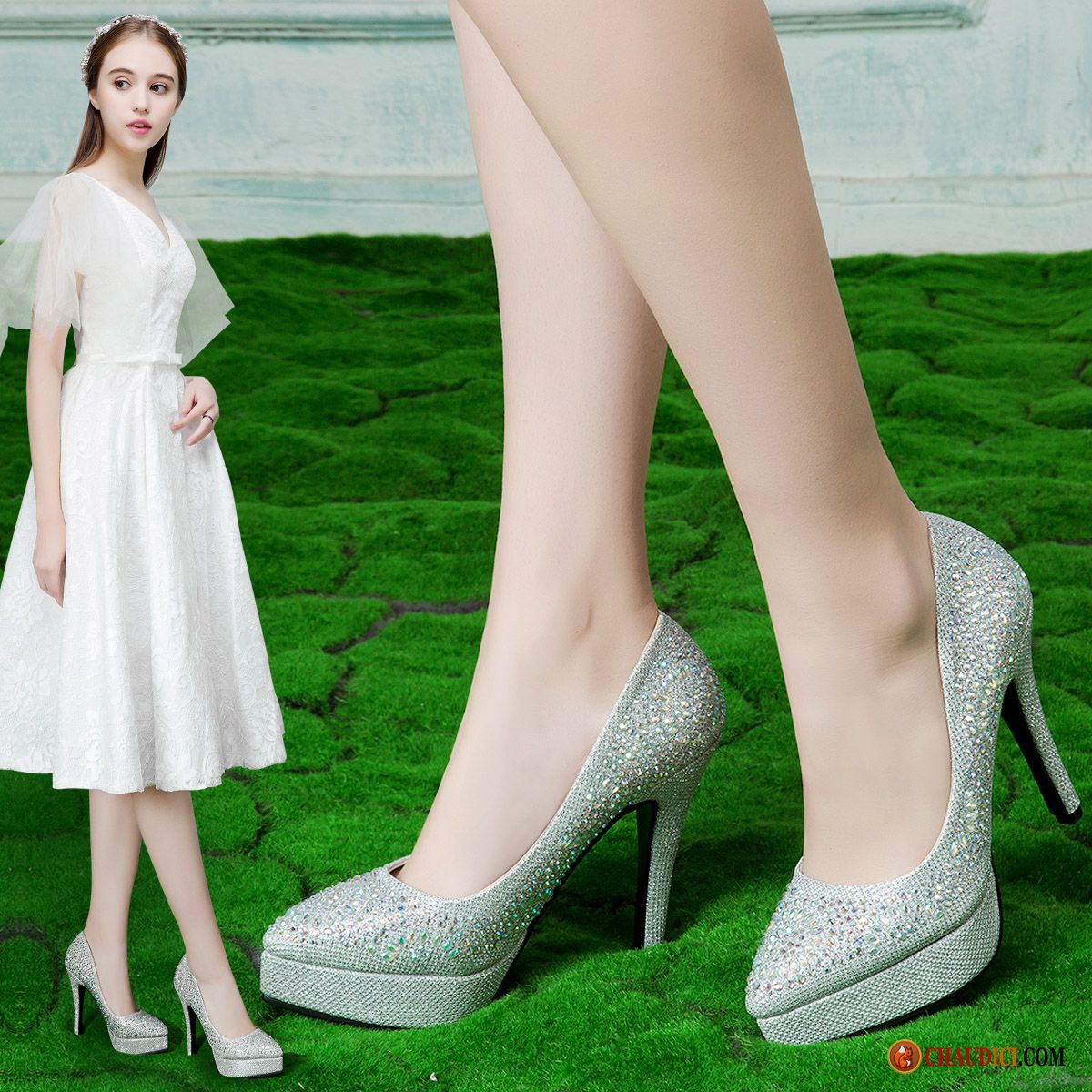 Site De Vente De Escarpins Femme Chaussures De Mariage Pointe Pointue Imitation Strass Printemps