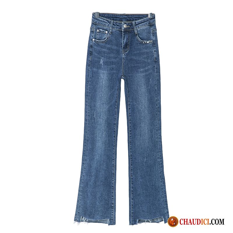 Slim Blanc Femme Jeans Jambe Droite Jean Évasé L'automne Haute Cintrée Pas Cher