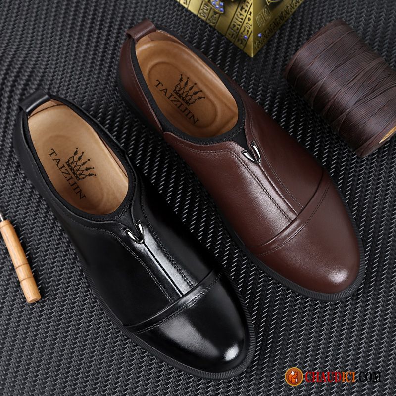 Soldes Chaussures Homme Cuir Marron Décontractée Augmenté Cuir Véritable Noir