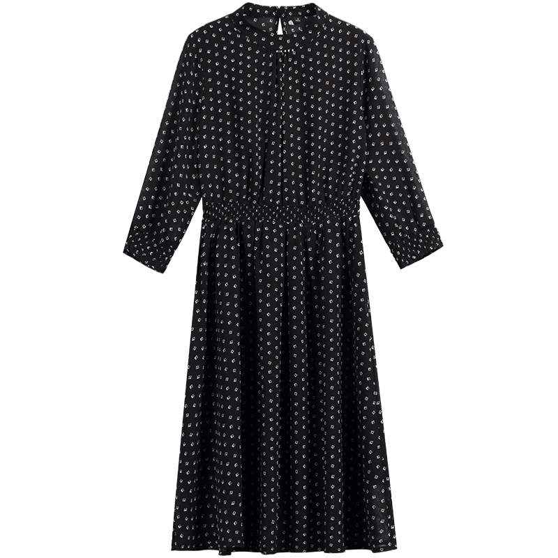 Soldes Robes Femme Noir Printemps Simple Manche Col Rond Pas Cher