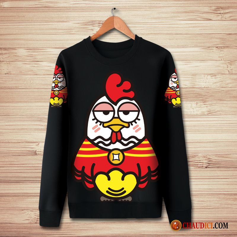 Sous Sweat À Capuche Col Cheminée Homme Dessin Animé Pullovers Hoodies Poulet Impression Pas Cher