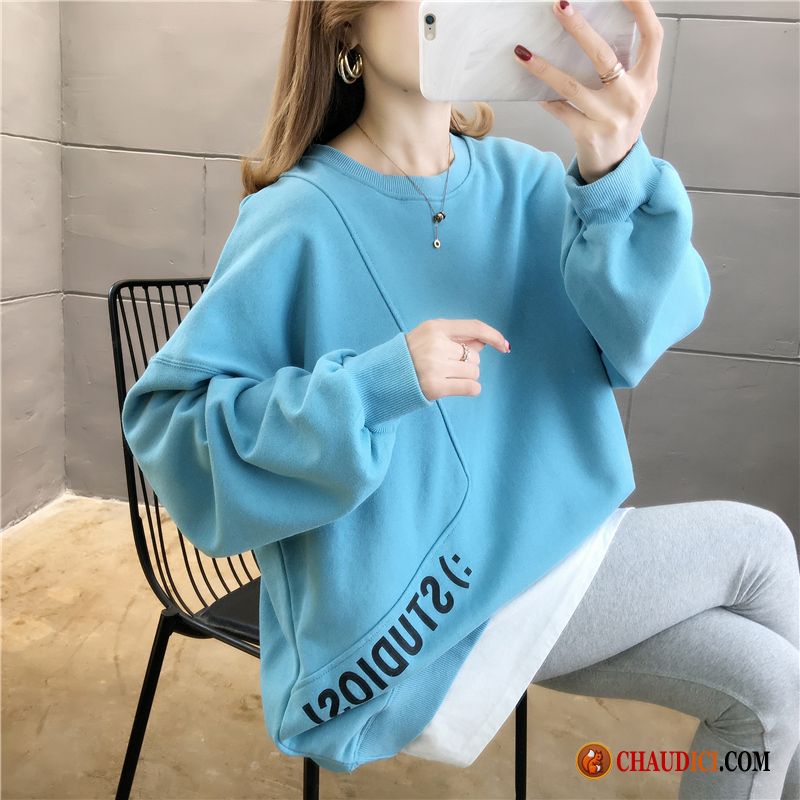 Sweat À Capuche Col Montant Manteau Étudiant Légère Bleu Tendance