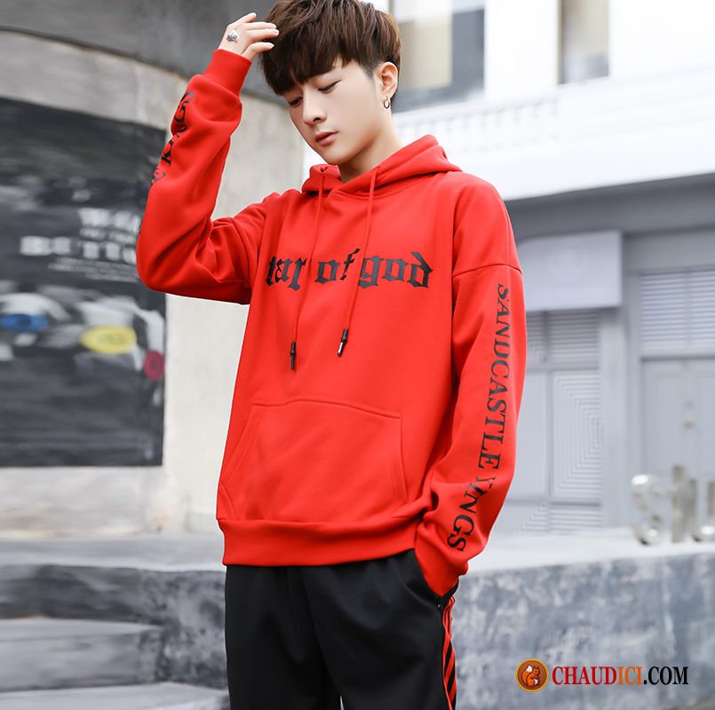 Sweat À Capuche Col Roulé Homme Cachemire Beau Baggy Rouge Manteau Homme Soldes