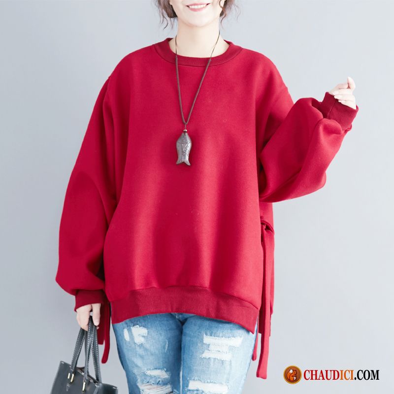 Sweat À Capuche Court Femme Mince L'automne Rouge Les Bretelles Tendance