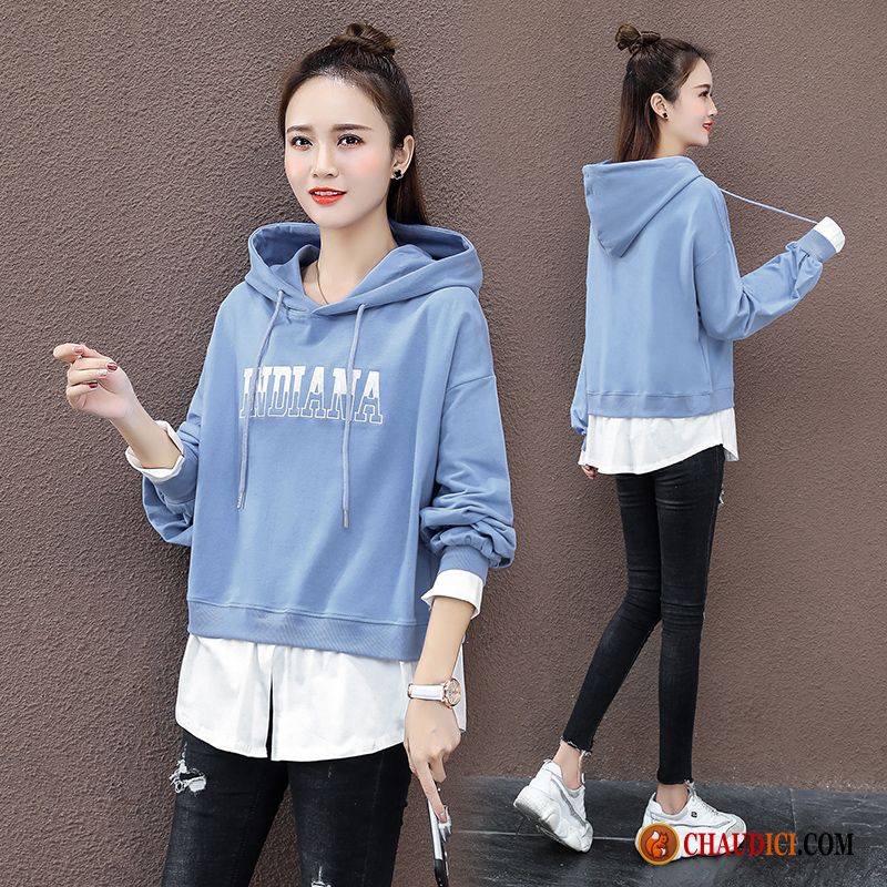 Sweat À Capuche En V Femme Hoodies Tendance Capuche Légère Épissure Soldes