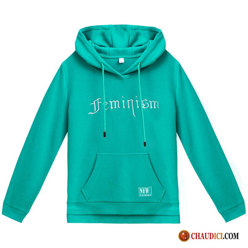 Sweat À Capuche Femme Maille Brillante Vert Mode L'automne Femme Tendance Pas Cher